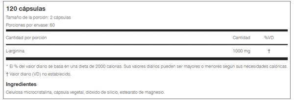 Nutrex L-Arginine 1000 - 120 Capsules (Valencia)